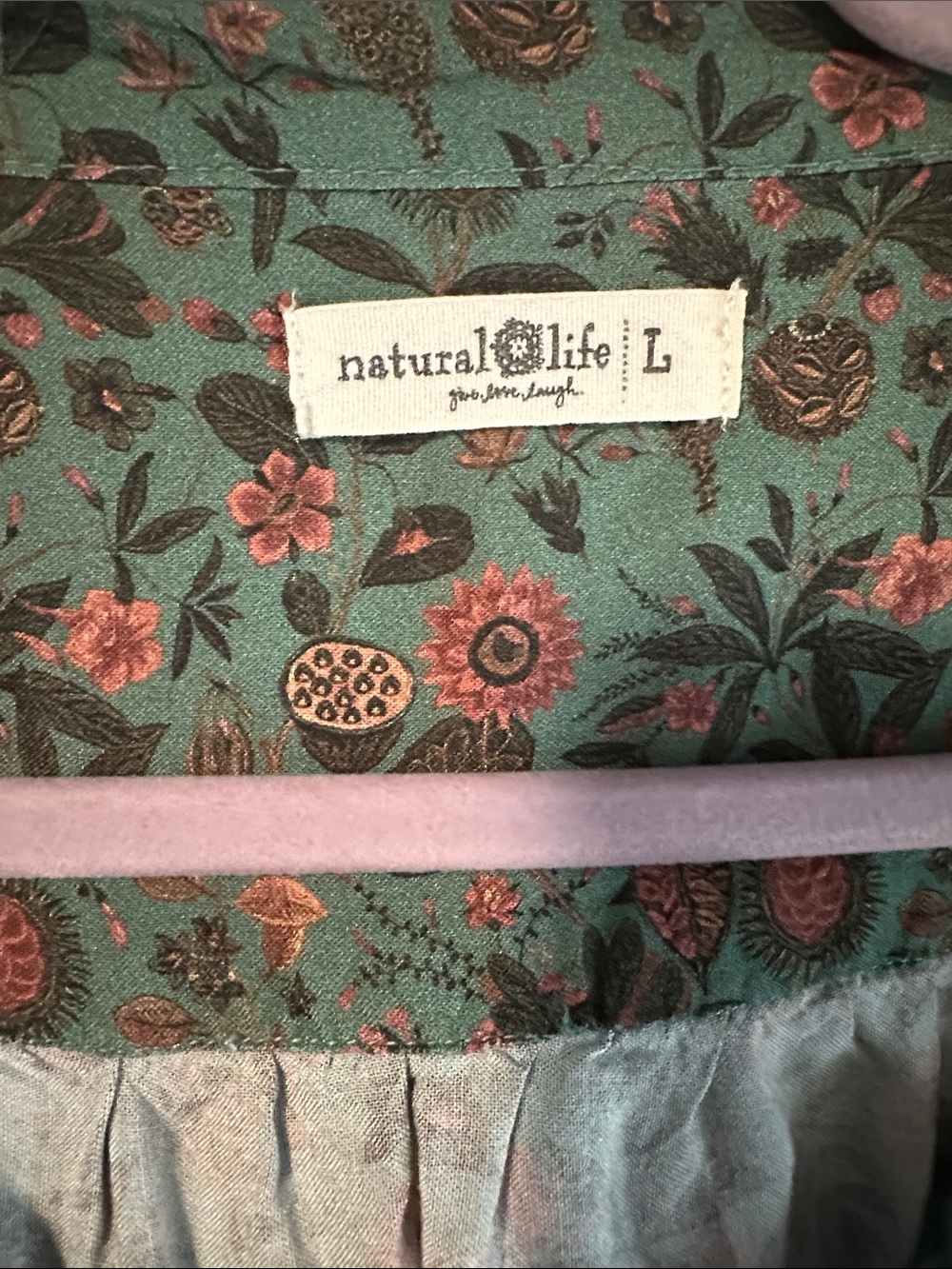 Natural Life Dara V-Neck Tunic Dress Boho Sage Black Floral Border Size Large - Picture 3 of 10